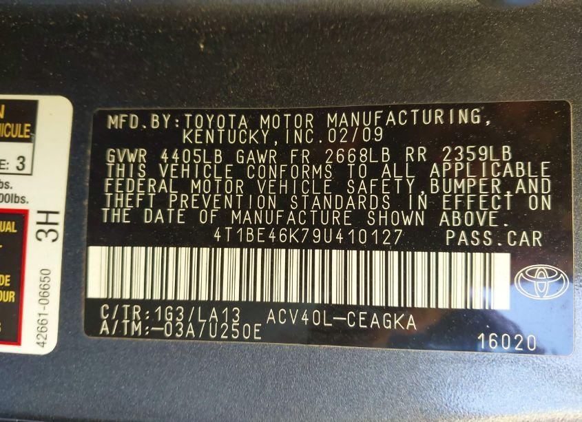 Photo 9 of 2009 Toyota Camry XLE (VIN 4T1BE46K79U410127)