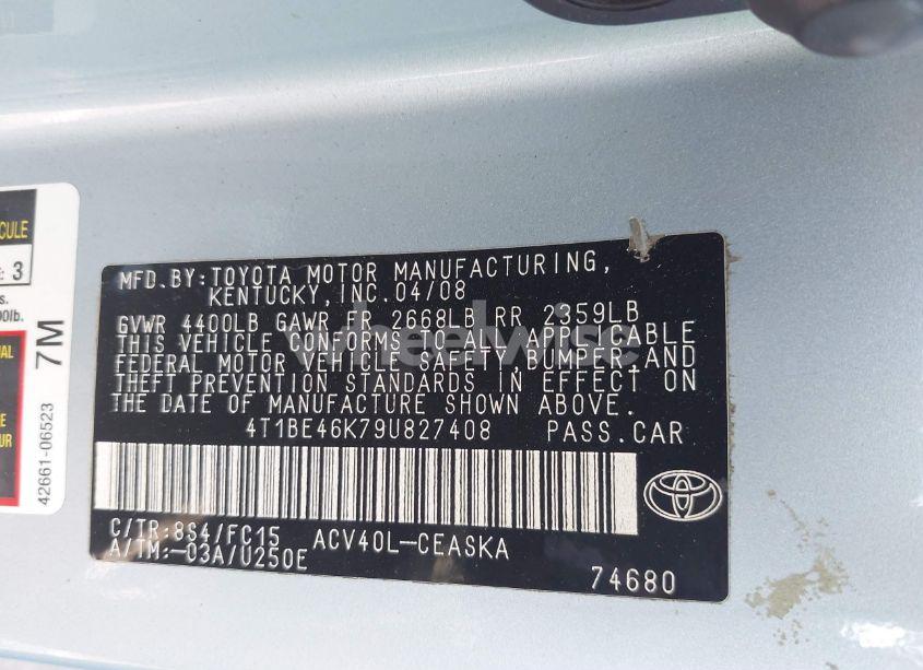 Photo 9 of 2009 Toyota Camry SE (VIN 4T1BE46K79U827408)
