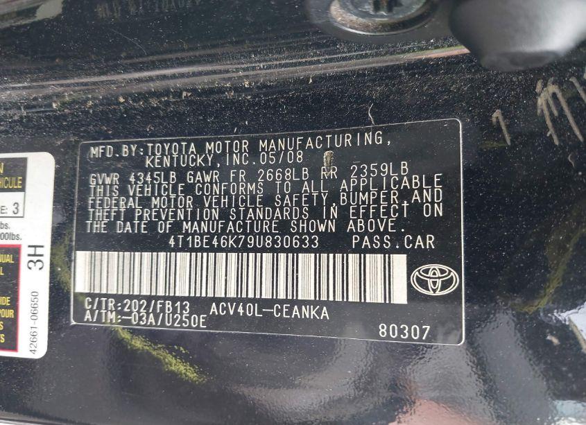 Photo 9 of 2009 Toyota Camry LE (VIN 4T1BE46K79U830633)