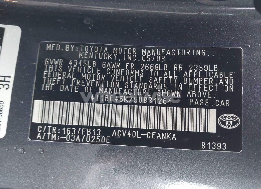 Photo 9 of 2009 Toyota Camry LE (VIN 4T1BE46K79U831264)