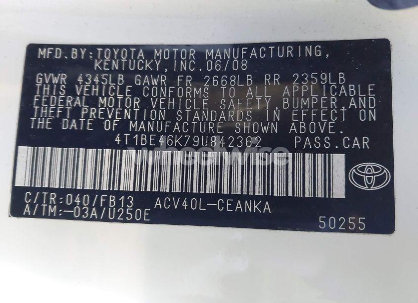 Photo 9 of 2009 Toyota Camry LE (VIN 4T1BE46K79U842362)