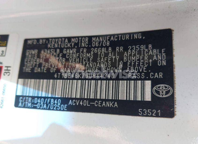 Photo 9 of 2009 Toyota Camry LE (VIN 4T1BE46K79U844340)