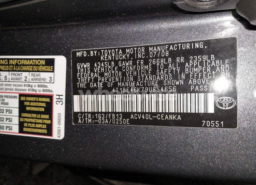 Photo 9 of 2009 Toyota Camry LE (VIN 4T1BE46K79U854656)