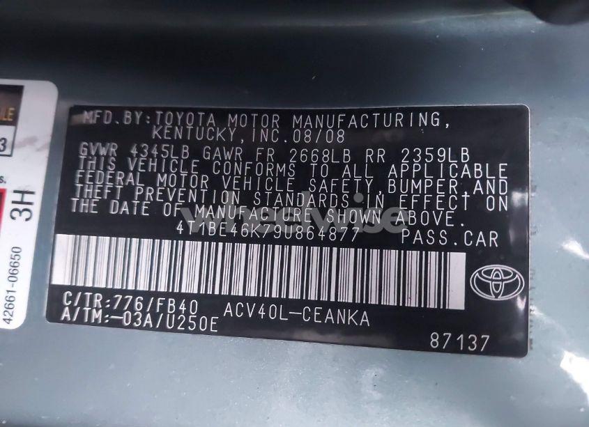 Photo 9 of 2009 Toyota Camry LE (VIN 4T1BE46K79U864877)