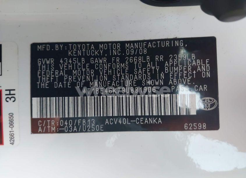 Photo 9 of 2009 Toyota Camry LE (VIN 4T1BE46K79U881906)