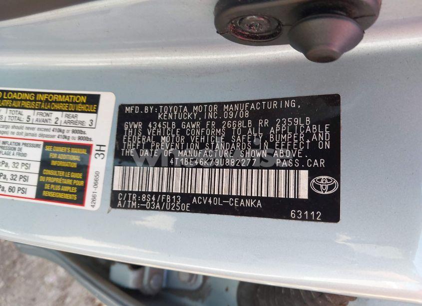 Photo 9 of 2009 Toyota Camry LE (VIN 4T1BE46K79U882277)