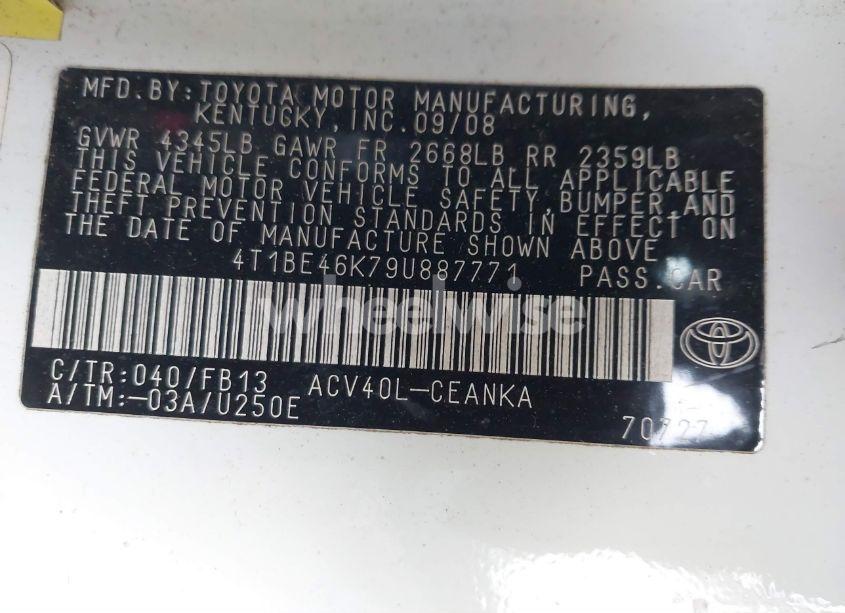 Photo 9 of 2009 Toyota Camry (VIN 4T1BE46K79U887771)