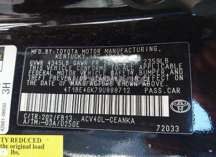 Photo 9 of 2009 Toyota Camry LE (VIN 4T1BE46K79U888712)