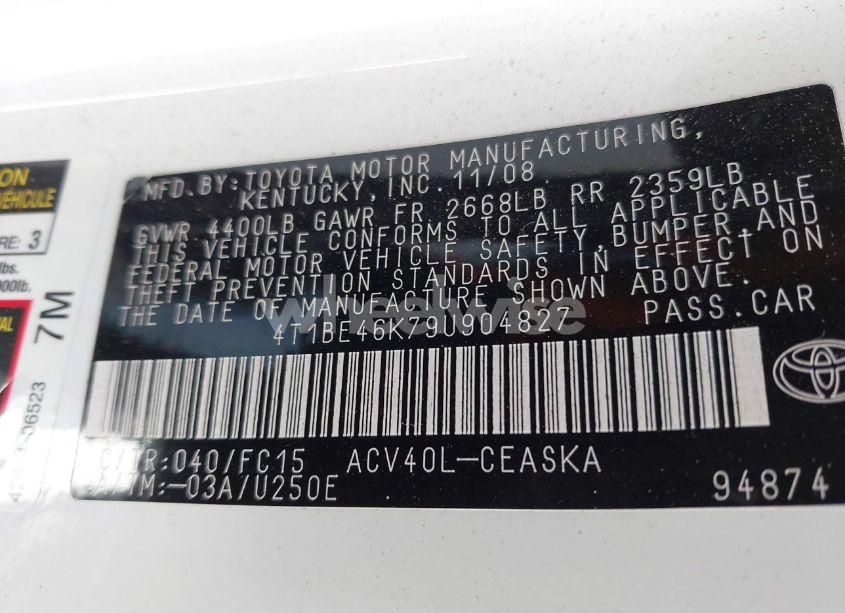 Photo 9 of 2009 Toyota Camry SE/LE/XLE (VIN 4T1BE46K79U904827)