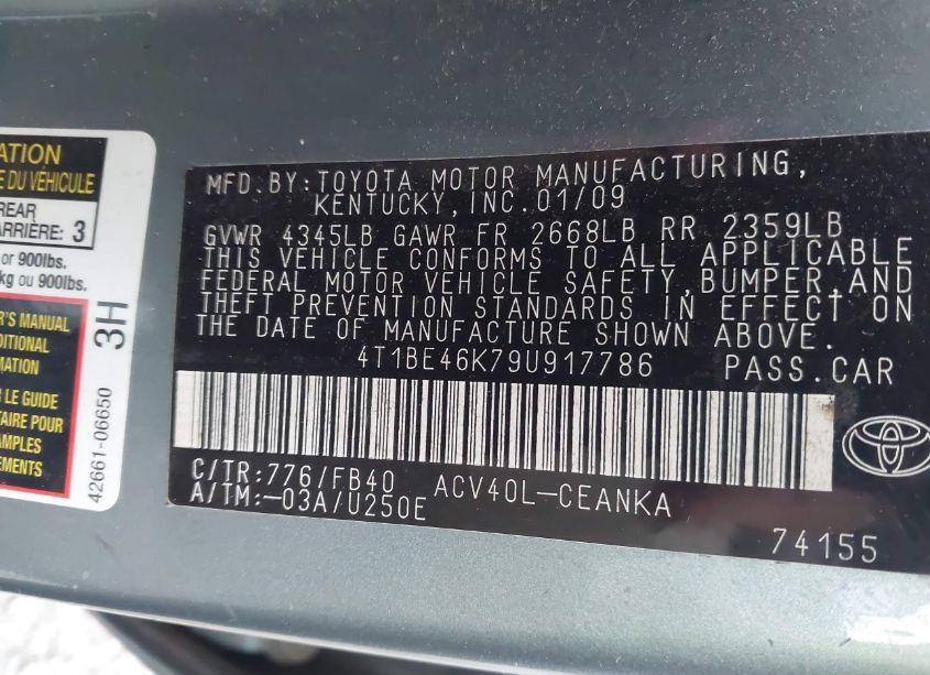 Photo 9 of 2009 Toyota Camry LE (VIN 4T1BE46K79U917786)
