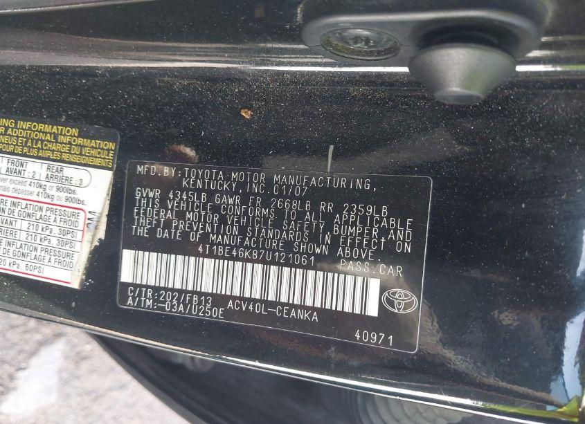 Photo 9 of 2007 Toyota Camry LE (VIN 4T1BE46K87U121061)