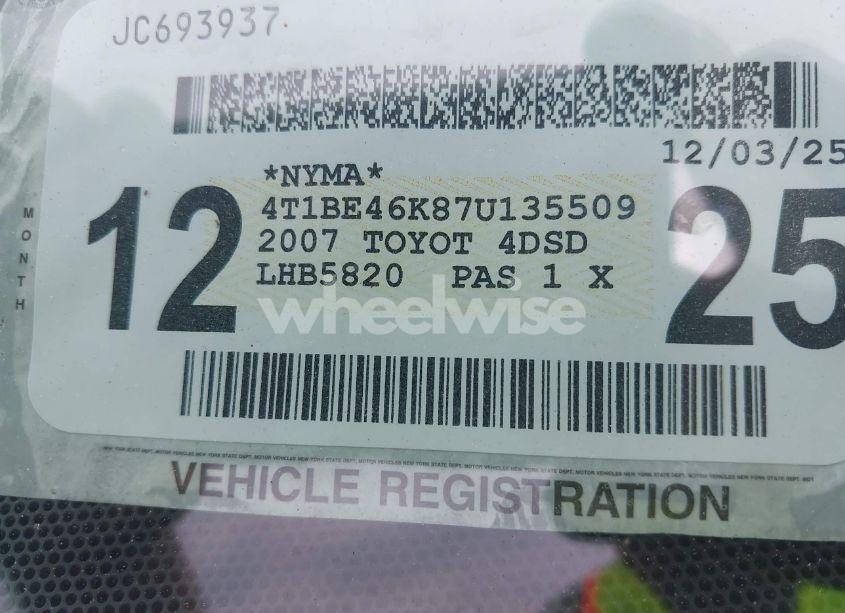 Photo 14 of 2007 Toyota Camry LE (VIN 4T1BE46K87U135509)