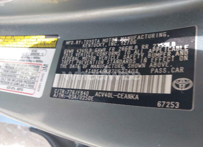 Photo 9 of 2007 Toyota Camry LE (VIN 4T1BE46K87U632401)