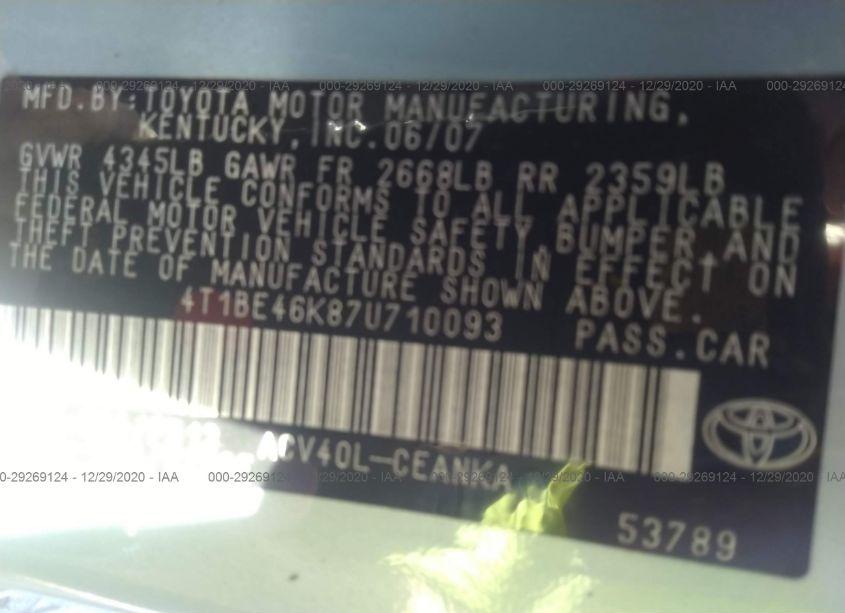 Photo 9 of 2007 Toyota Camry LE (VIN 4T1BE46K87U710093)