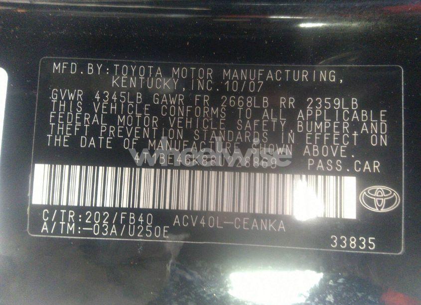 Photo 9 of 2008 Toyota Camry LE (VIN 4T1BE46K88U228869)