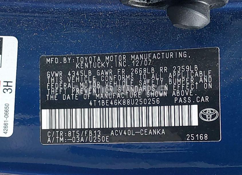 Photo 9 of 2008 Toyota Camry LE (VIN 4T1BE46K88U250256)