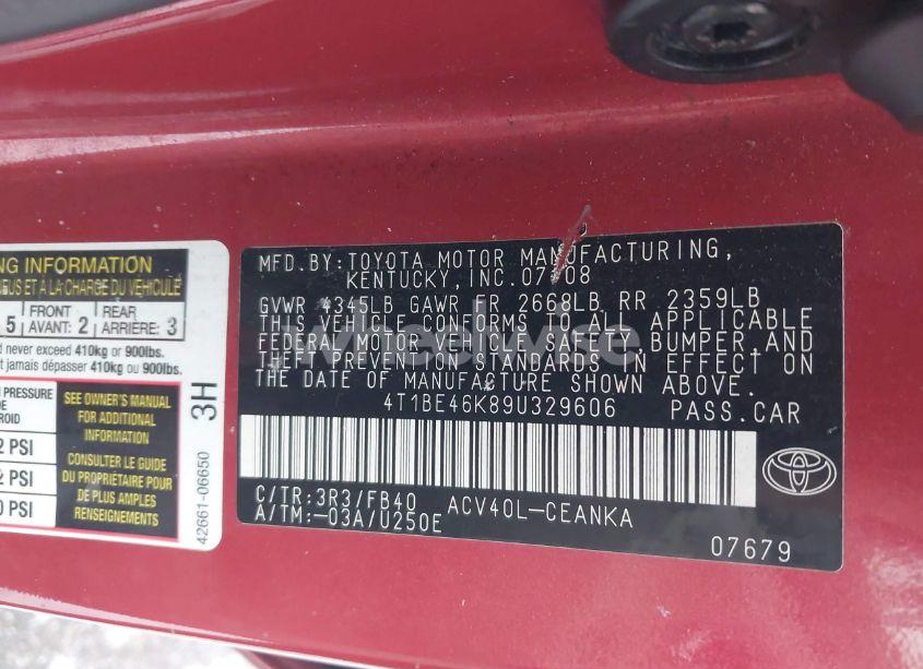 Photo 9 of 2009 Toyota Camry LE (VIN 4T1BE46K89U329606)