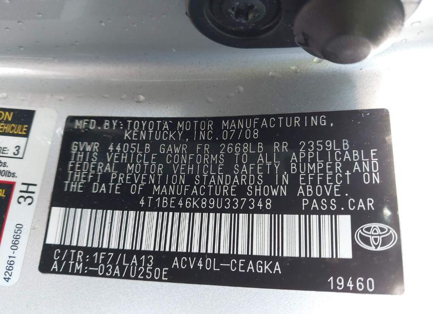 Photo 9 of 2009 Toyota Camry XLE (VIN 4T1BE46K89U337348)