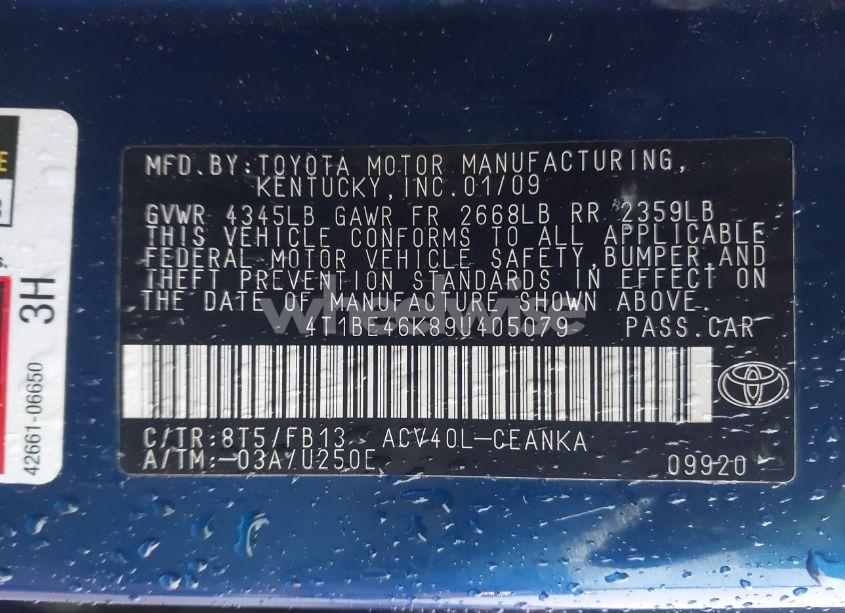 Photo 9 of 2009 Toyota Camry LE (VIN 4T1BE46K89U405079)