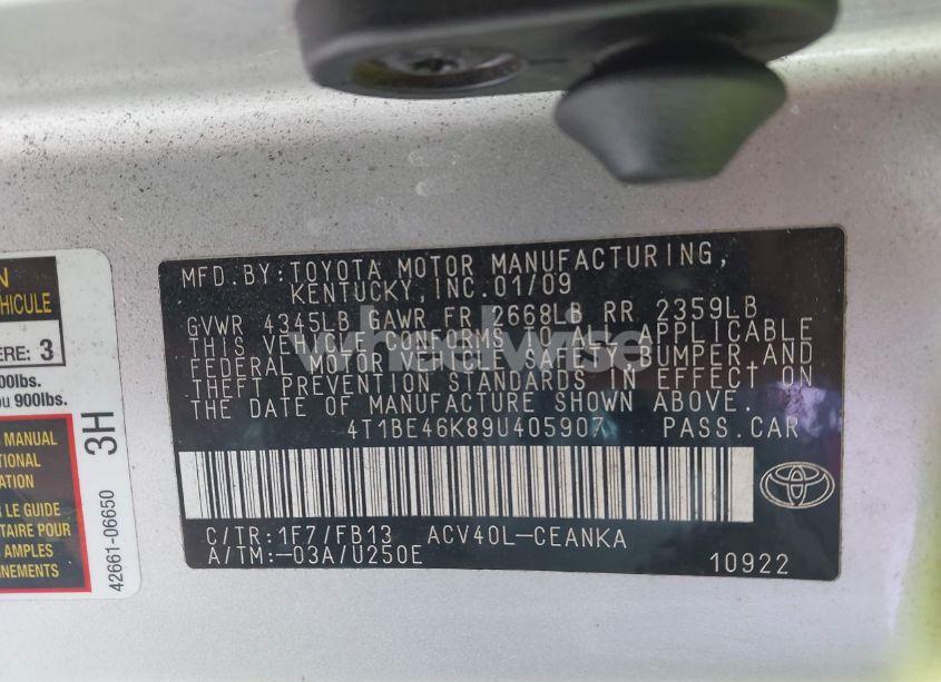 Photo 9 of 2009 Toyota Camry LE (VIN 4T1BE46K89U405907)