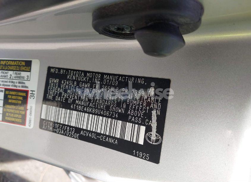 Photo 9 of 2009 Toyota Camry LE (VIN 4T1BE46K89U406734)