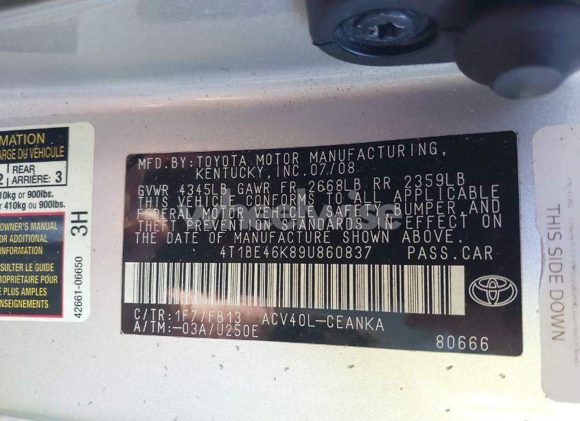 Photo 9 of 2009 Toyota Camry LE (VIN 4T1BE46K89U860837)