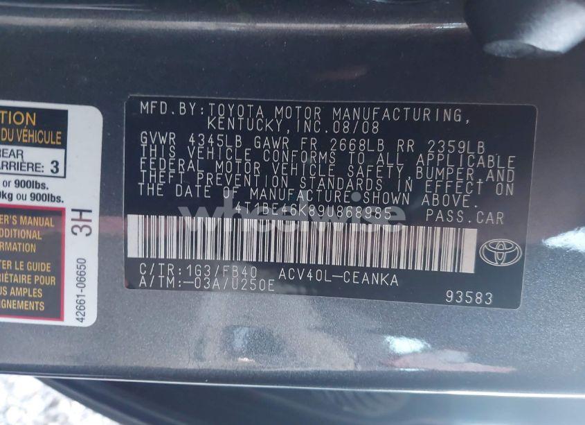 Photo 9 of 2009 Toyota Camry LE (VIN 4T1BE46K89U868985)