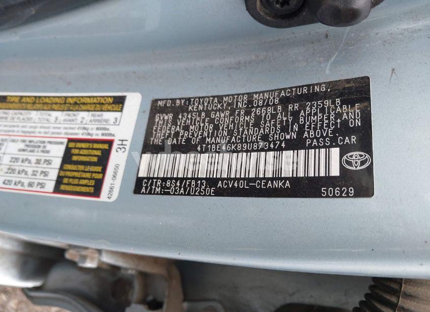 Photo 9 of 2009 Toyota Camry LE (VIN 4T1BE46K89U873474)