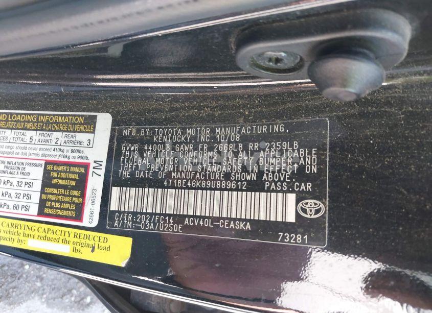 Photo 9 of 2009 Toyota Camry SE (VIN 4T1BE46K89U889612)