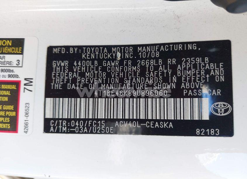 Photo 9 of 2009 Toyota Camry SE (VIN 4T1BE46K89U896060)