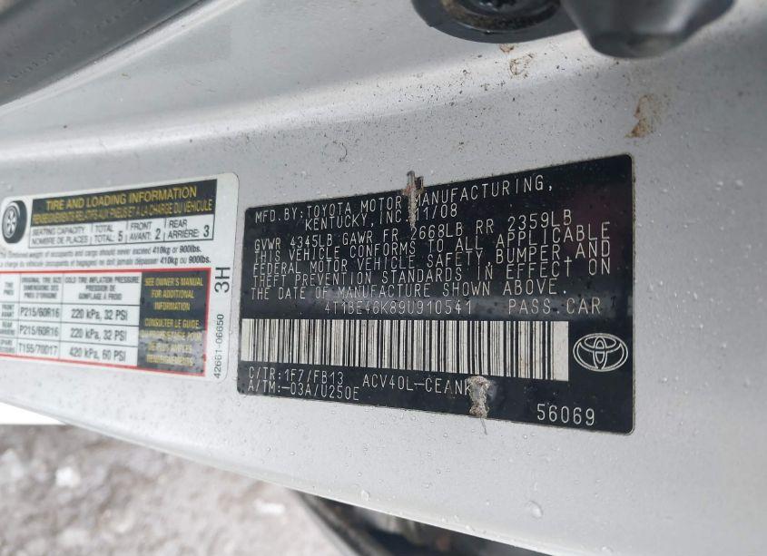 Photo 9 of 2009 Toyota Camry (VIN 4T1BE46K89U910541)