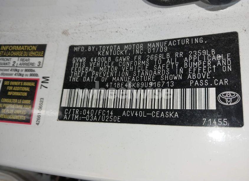 Photo 9 of 2009 Toyota Camry SE (VIN 4T1BE46K89U916713)