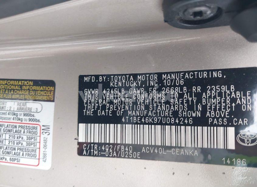 Photo 9 of 2007 Toyota Camry LE (VIN 4T1BE46K97U084246)