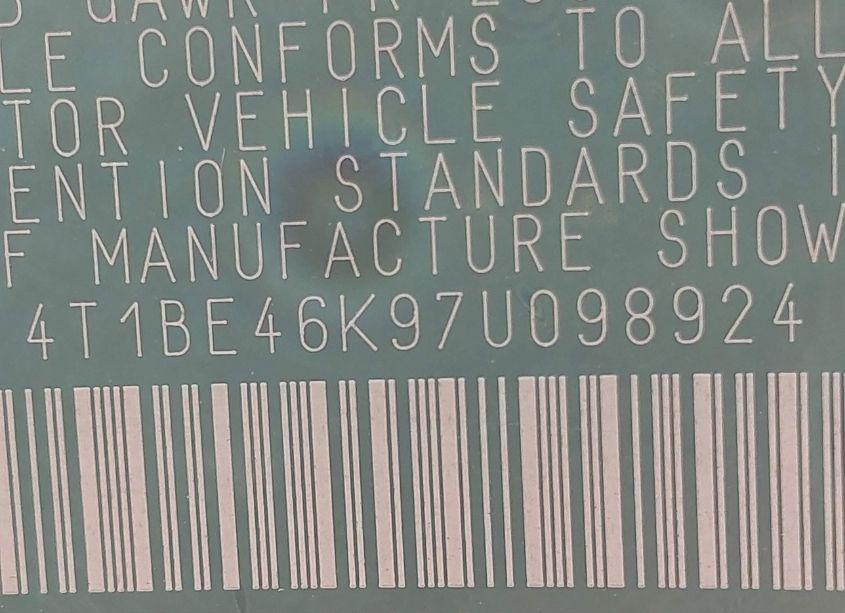 Photo 9 of 2007 Toyota Camry LE (VIN 4T1BE46K97U098924)