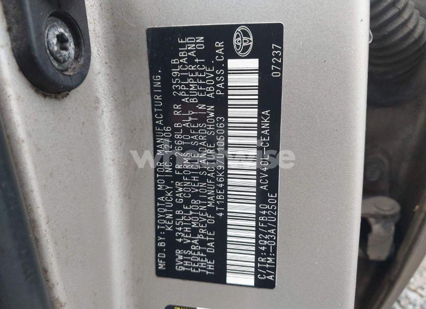 Photo 9 of 2007 Toyota Camry LE (VIN 4T1BE46K97U105063)