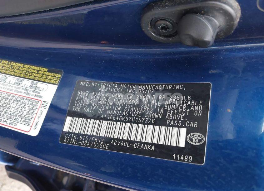 Photo 9 of 2007 Toyota Camry LE (VIN 4T1BE46K97U157776)