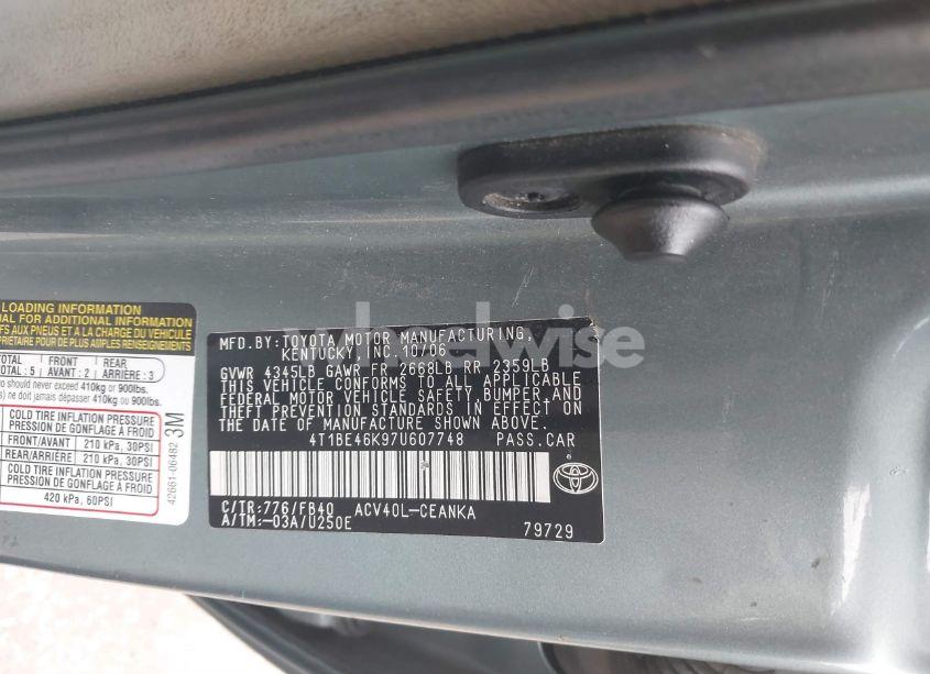 Photo 9 of 2007 Toyota Camry LE (VIN 4T1BE46K97U607748)