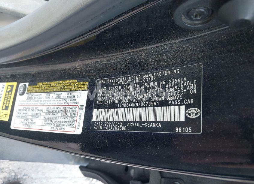 Photo 9 of 2007 Toyota Camry CE (VIN 4T1BE46K97U673961)