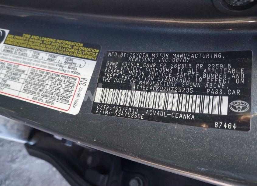 Photo 9 of 2007 Toyota Camry LE (VIN 4T1BE46K97U729235)