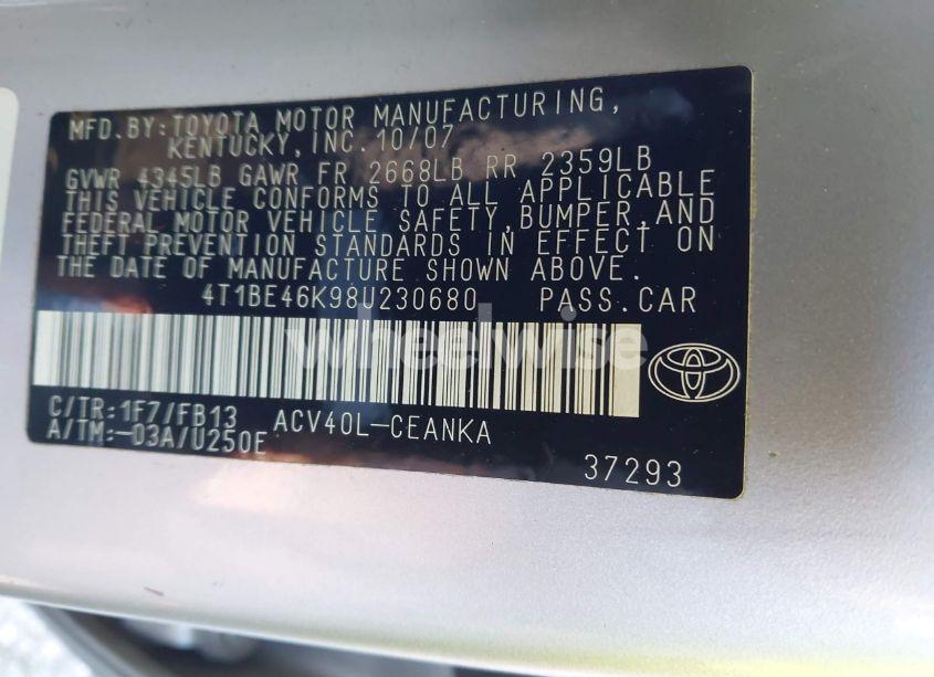 Photo 9 of 2008 Toyota Camry LE (VIN 4T1BE46K98U230680)