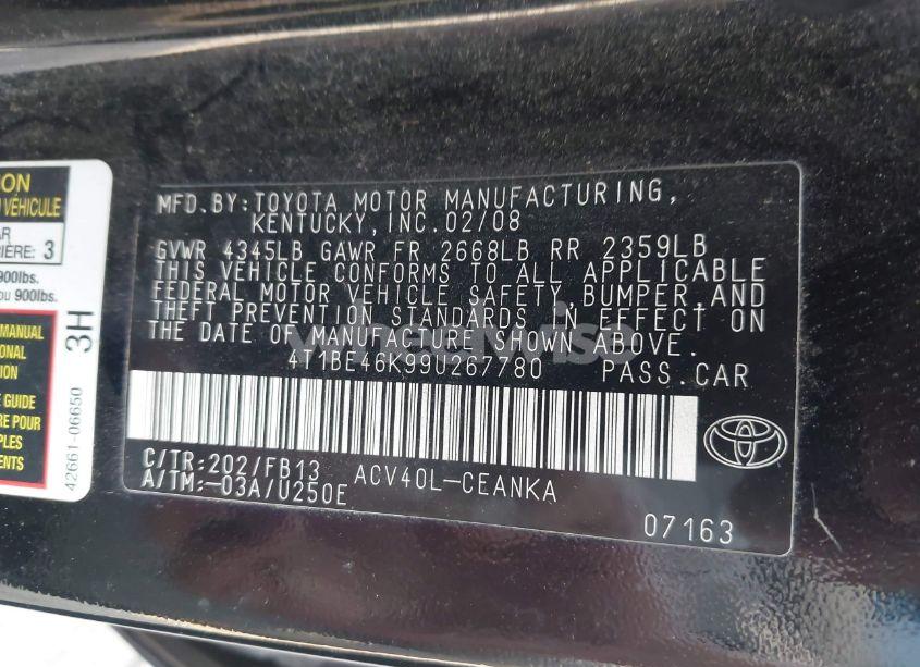 Photo 9 of 2009 Toyota Camry LE (VIN 4T1BE46K99U267780)