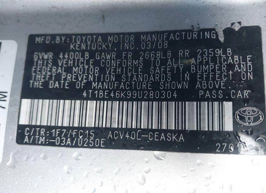 Photo 9 of 2009 Toyota Camry SE (VIN 4T1BE46K99U280304)