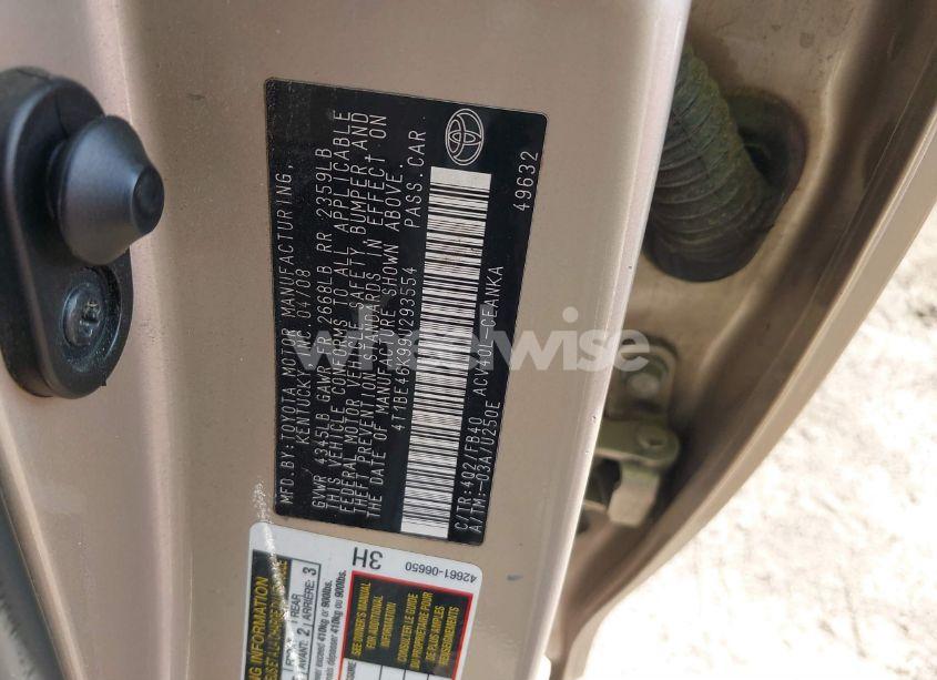 Photo 9 of 2009 Toyota Camry LE (VIN 4T1BE46K99U293554)