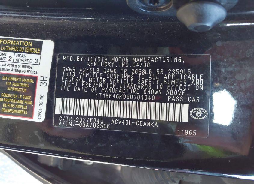 Photo 9 of 2009 Toyota Camry (VIN 4T1BE46K99U301040)