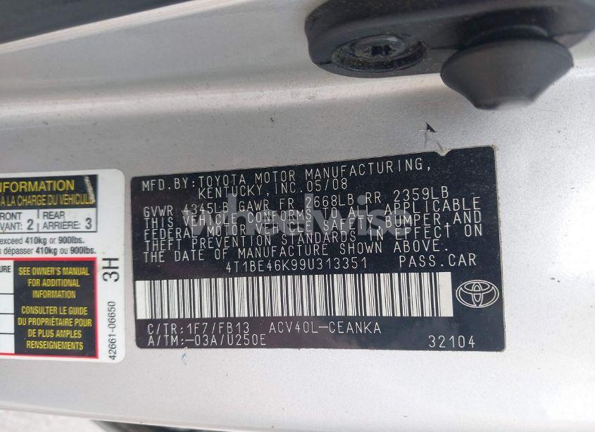 Photo 9 of 2009 Toyota Camry LE (VIN 4T1BE46K99U313351)
