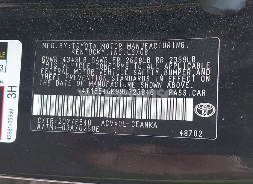 Photo 9 of 2009 Toyota Camry (VIN 4T1BE46K99U323846)