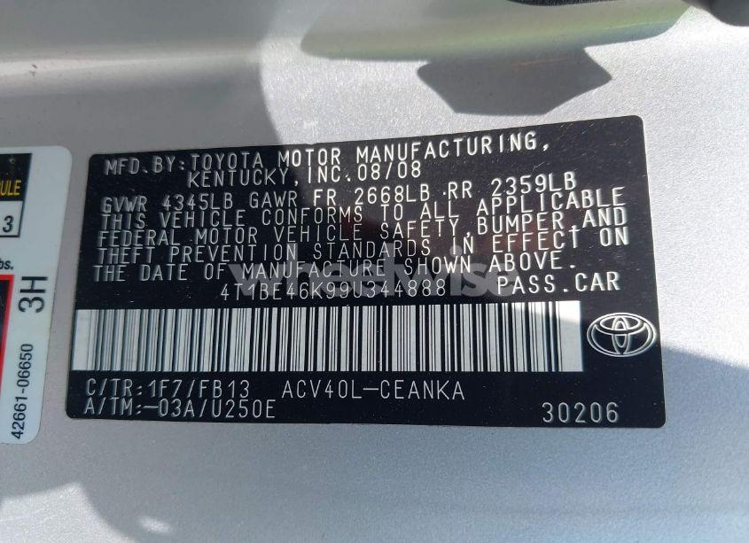 Photo 9 of 2009 Toyota Camry (VIN 4T1BE46K99U344888)