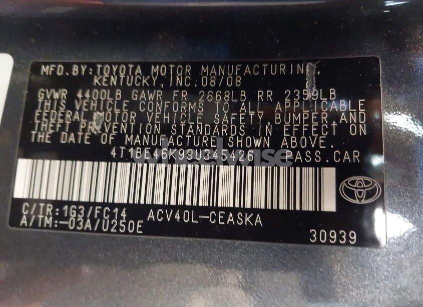 Photo 9 of 2009 Toyota Camry SE (VIN 4T1BE46K99U345426)