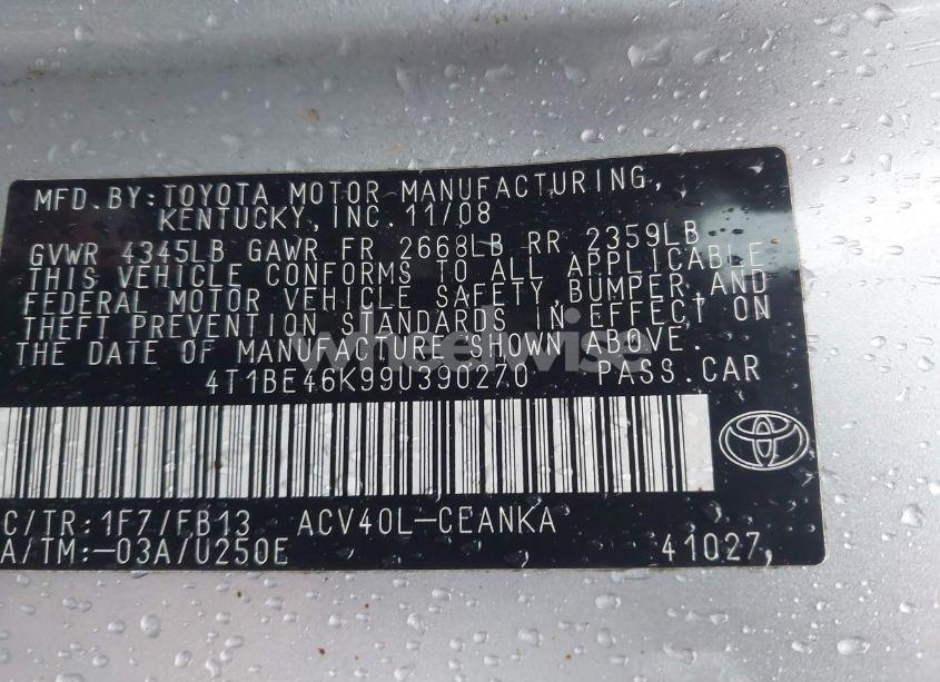 Photo 9 of 2009 Toyota Camry LE (VIN 4T1BE46K99U390270)