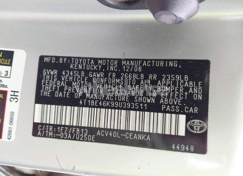 Photo 9 of 2009 Toyota Camry LE (VIN 4T1BE46K99U393511)